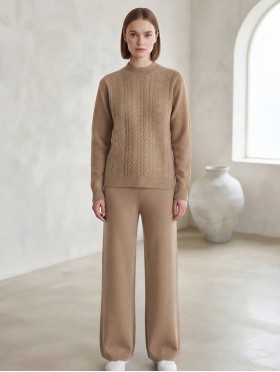 Solid Color Knitted Sweater and Pants Set